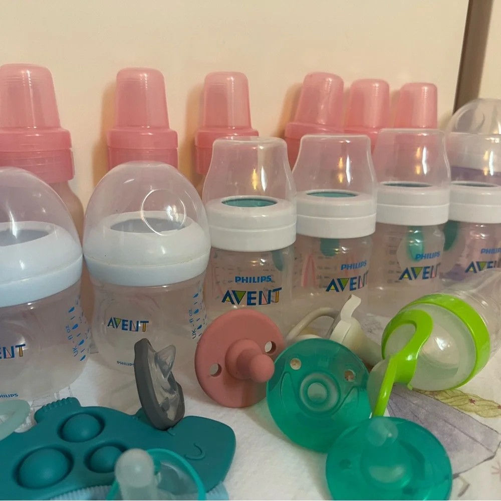 Baby Bottle and Pacifier Set - Pink, Blue, Green